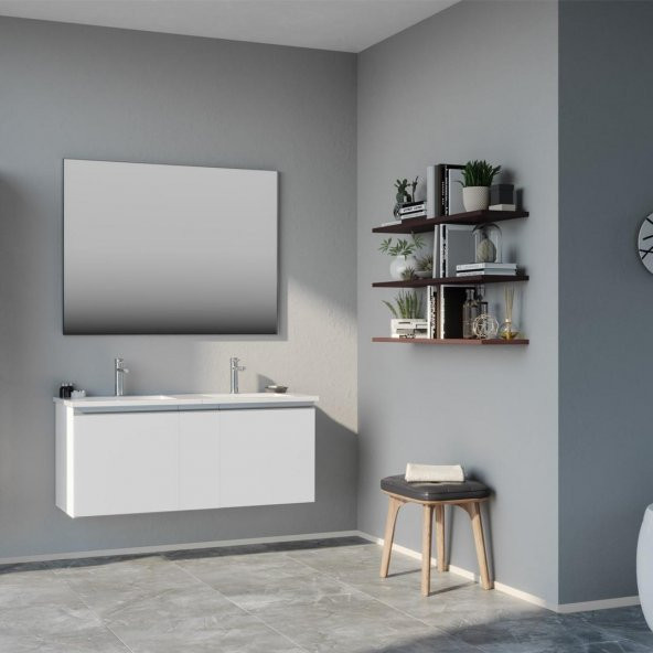 Orka Terme 120 cm Beyaz Banyo Dolabı Takımı, Çift Lavabo