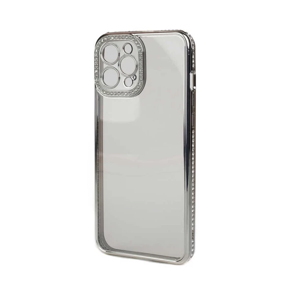 Gpack Apple iPhone 12 Pro Max Kılıf Kamera Korumalı Taşlı Mina Silikon - 5