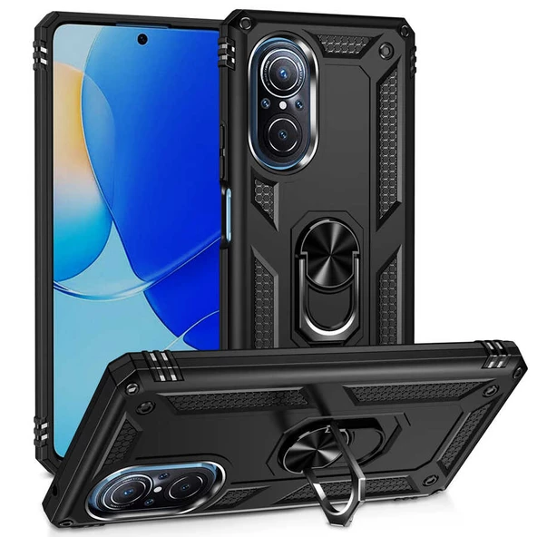 Gpack Huawei Nova 9 SE Kılıf Vega Sert Silikon Tank Standlı Yüzüklü Mıknatıslı