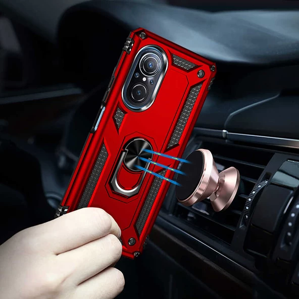 Gpack Huawei Nova 9 SE Kılıf Vega Sert Silikon Tank Standlı Yüzüklü MıknatıslıNano - 4