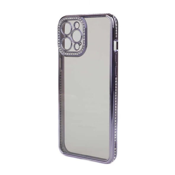 Gpack Apple iPhone 12 Pro Max Kılıf Kamera Korumalı Taşlı Mina Silikon - 7