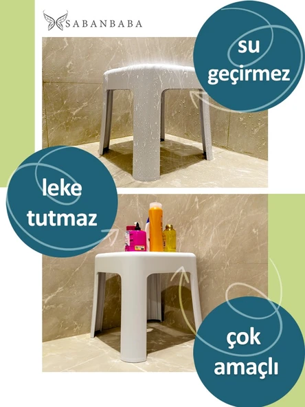 Saban Tabure Sağlam Plastik Kırılmaya Dayanıklı Bahçe, Balkon ,Banyo Beyaz - 7
