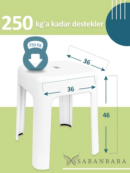 Saban Tabure Sağlam Plastik Kırılmaya Dayanıklı Bahçe, Balkon ,Banyo Beyaz - 6