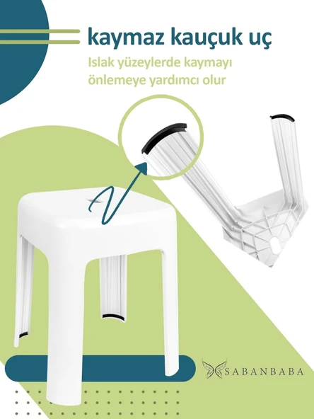 Saban Tabure Sağlam Plastik Kırılmaya Dayanıklı Bahçe, Balkon ,Banyo Beyaz - 5