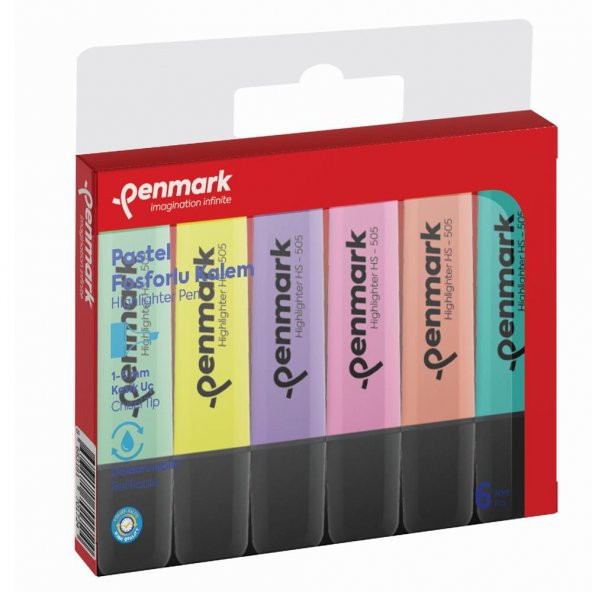 Penmark Fosforlu Kalem 6 Lı Karışık Renk Pastel HS 505 6P ürün görseli