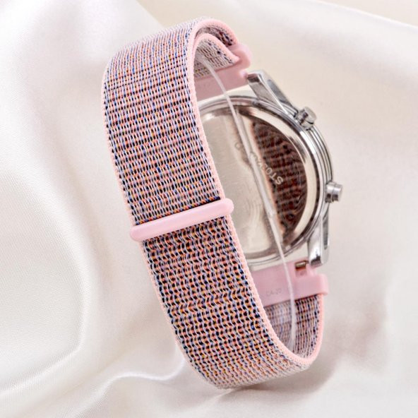 Pembe Renk Çelik Dijital Cırtlı Kanvas Kordon Led Kadın Kol Saati ST-304177 - 3