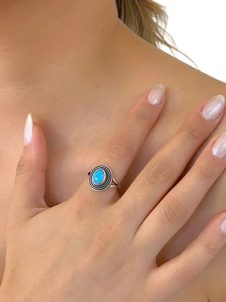 925 Ayar Gümüş El Üretim Otantik Doğal Minik Opal Taş Yüzük - 2