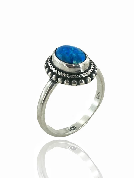 925 Ayar Gümüş El Üretim Otantik Doğal Minik Oval Opal Taş Yüzük ürün görseli