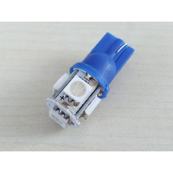 T10 DİPSİZ LED AMPUL (5 ÇİPLİ) MAVİ 12V (2ADET FİYATI) T10 PARK, SİNYAL, PLAKA, GERİ VİTES AMPULU - 2