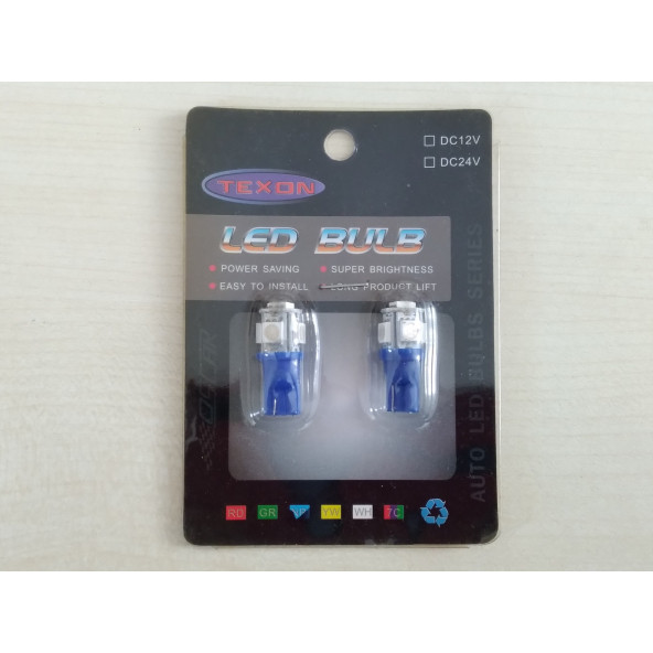 T10 DİPSİZ LED AMPUL (5 ÇİPLİ) MAVİ 12V (2ADET FİYATI) T10 PARK, SİNYAL, PLAKA, GERİ VİTES AMPULU - 5
