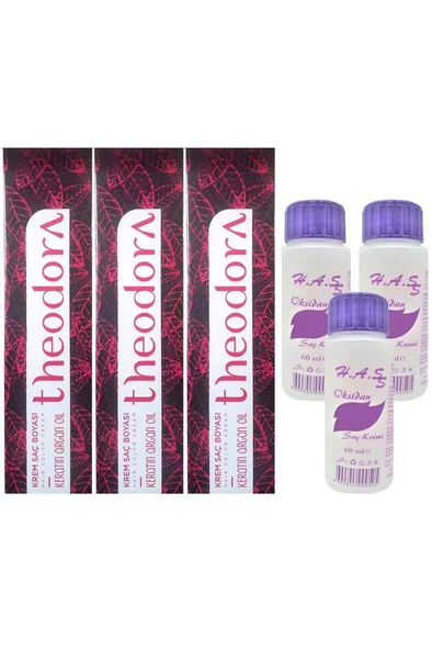 H.A.SS Oksidan 60 Ml. + Theodora Saç Boyası 60 Ml. (3'er Adet) - 7