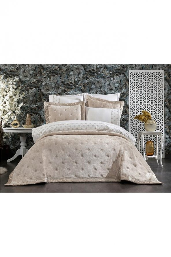 Valeria Lüx Nakışlı Çeyiz Paketi 9 Parça Cappucino - Resim 3