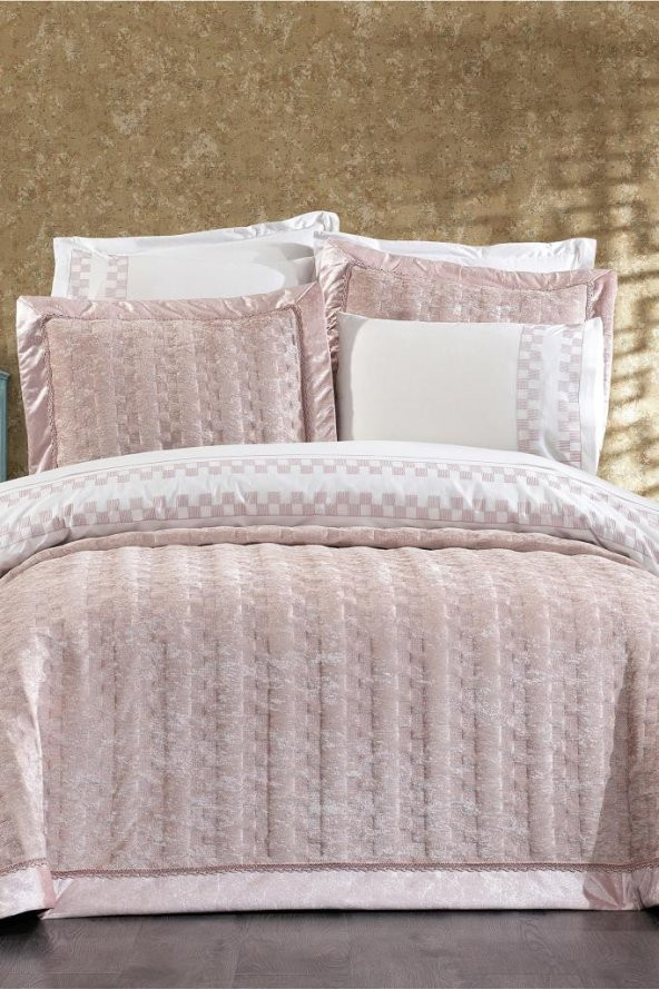 Dolce Lüx Nakışlı Çeyiz Paketi 9 Parça Pudra - 2