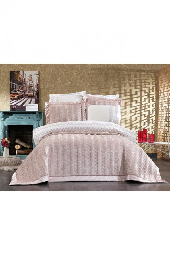 Dolce Lüx Nakışlı Çeyiz Paketi 9 Parça Pudra - 3