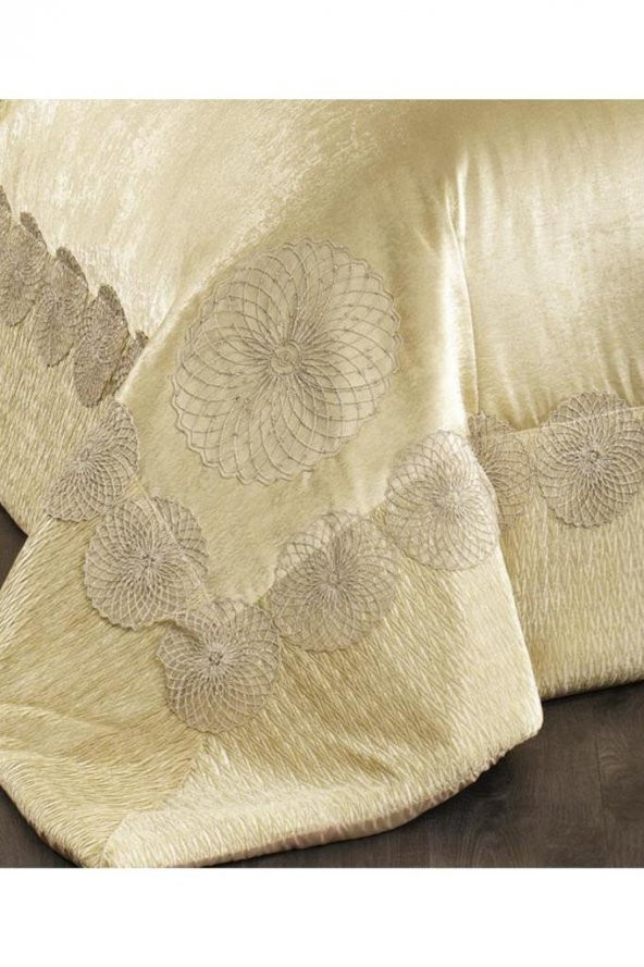 Albeno Nakışlı Kadife Çift Kişilik Yatak Örtüsü Cappucino - Resim 6