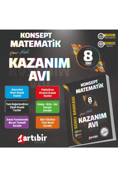 Artıbir 8.sınıf Konsept Matematik Kazanım Avı Yeni Nesil Soru Bankası (kolay-orta-zor)