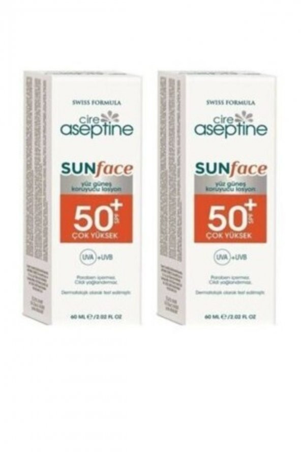 CIRE ASEPTINE Sunface Spf50+ Yüksek Koruma Uva+uvb Yüz Güneş Koruyucu Losyon 60 ml ( 2 Adet )