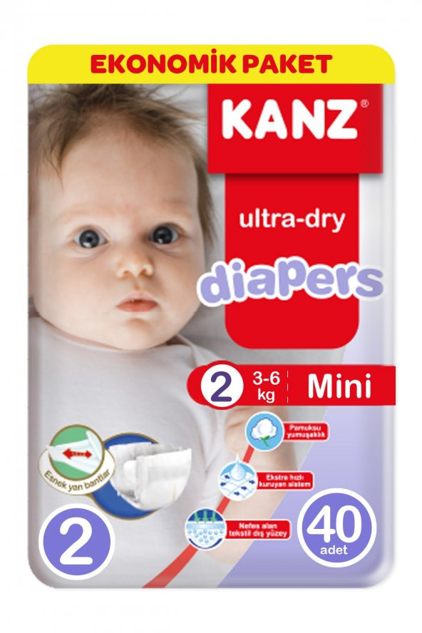 Kanz 2 Numara Bebek Bezi Ekonomik 3-6 kg 40 Adet