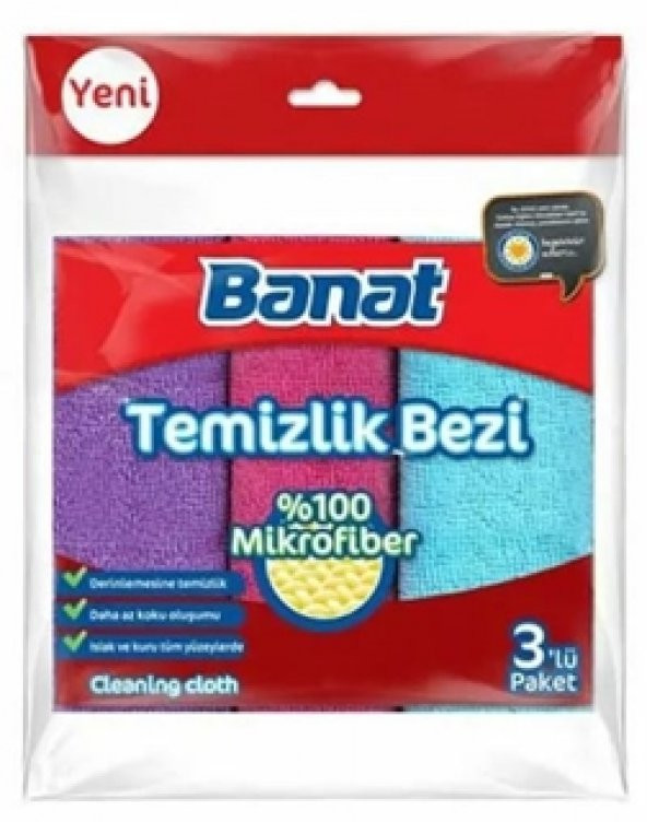Banat BANAT  100 MİKROFİBER RENKLİ TEMİZLİK BEZİ 3 LÜ PAKET İÇİ