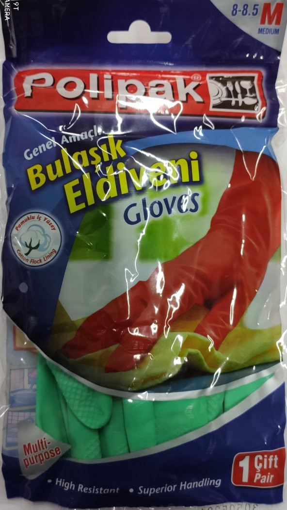 Polipak POLİPAK BULAŞIK ELDİVENİ 8-8,5 MEDIUM   YEŞİL RENK