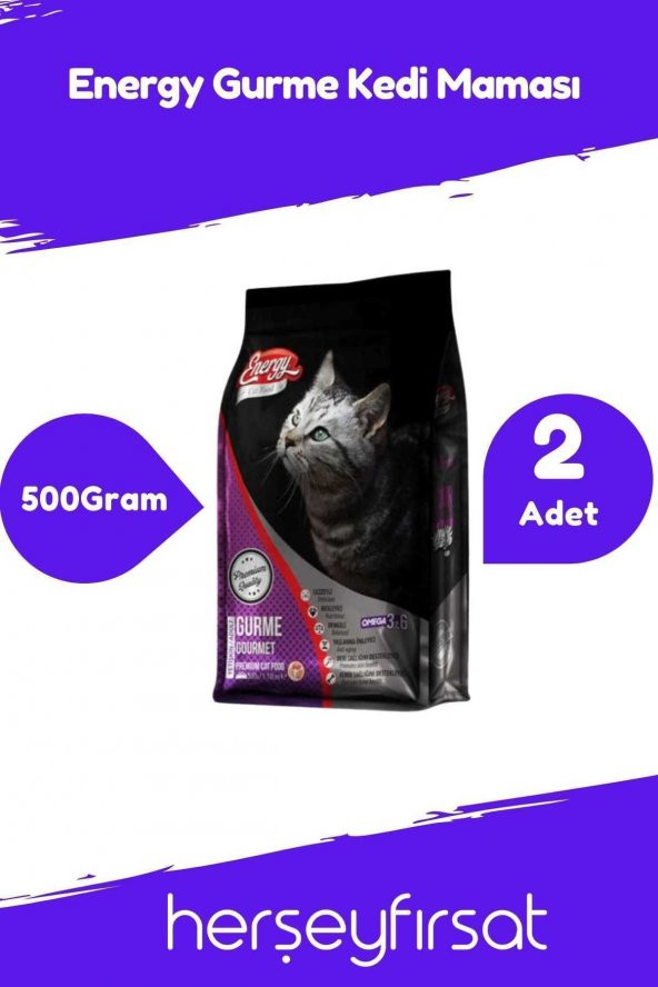 Energy Gurme Yetişkin Kedi Maması 500 Gram-2 Adet