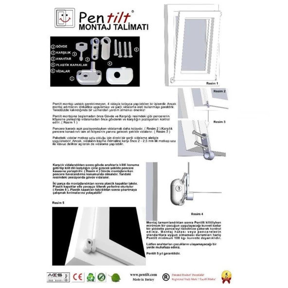Pentilt Çift Açılım Pvc Pencereler için Çocuk Emniyet Kilidi Gri - 4