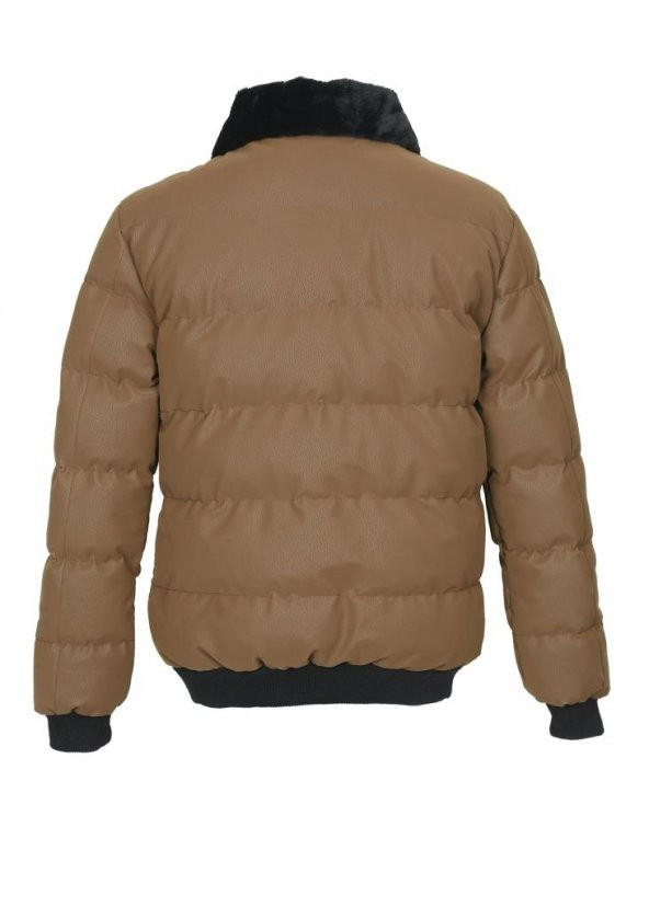 Yakası Kürklü Beli Ve Kolu Lastikli Spor Mont Taba Renk - 2