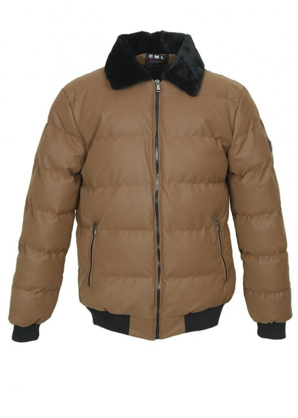 Yakası Kürklü Beli Ve Kolu Lastikli Spor Mont Taba Renk - 3