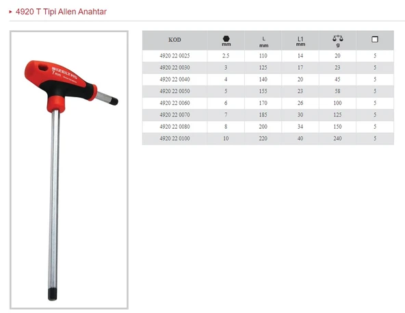 İZELTAŞ 2.5 T TİPİ ALLEN ANAHTAR 4920 22 0025 ürün görseli 1