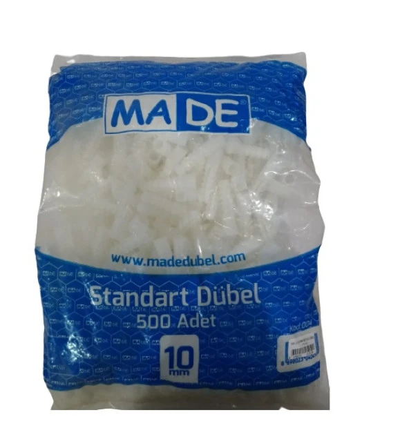 10 MM 500LÜ PAKET STANDART BEYAZ DÜBEL MADE KOD:004