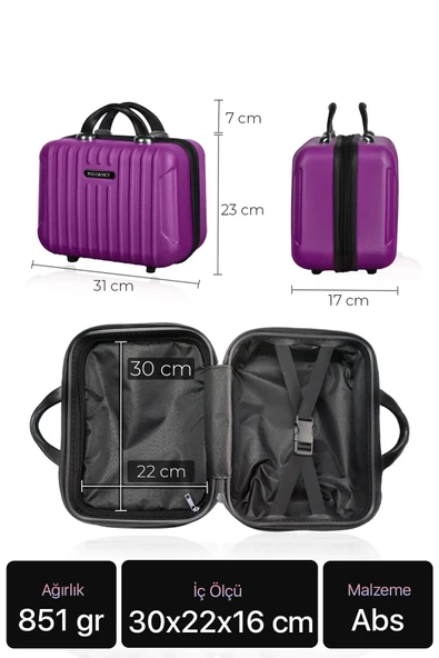 Polo&Sky Class Model Mor Renk Abs Makyaj Çantası El Valizi - 6