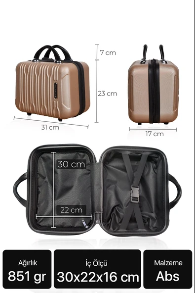 Polo&Sky Mars Model Gold Renk Abs Makyaj Çantası El Valizi - 5
