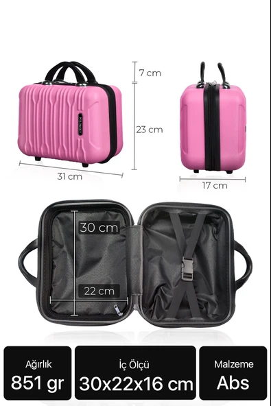 Polo&Sky Mars Model Pembe Renk Abs Makyaj Çantası El Valizi - Resim 5