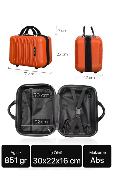 Polo&Sky Mars Model Turuncu Renk Abs Makyaj Çantası El Valizi - 5