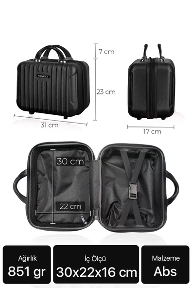 Polo&Sky Class Model Siyah Renk Abs Makyaj Çantası El Valizi - Resim 6