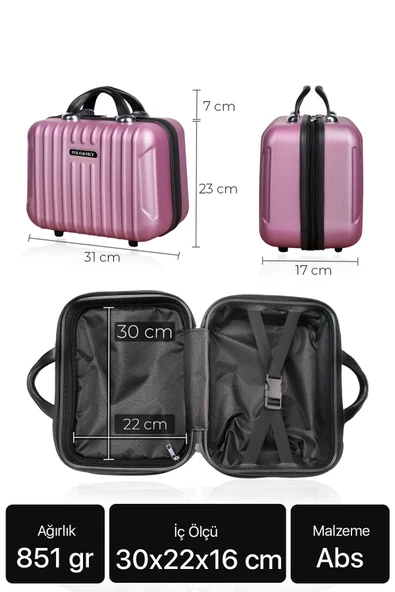 Polo&Sky Class Model Gül Kurusu Renk Abs Makyaj Çantası El Valizi - 5