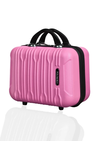 Polo&Sky Mars Model Pembe Renk Abs Makyaj Çantası El Valizi - Resim 2