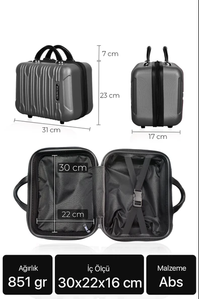 Polo&Sky Mars Model Vişne Renk Abs Makyaj Çantası El Valizi - 4