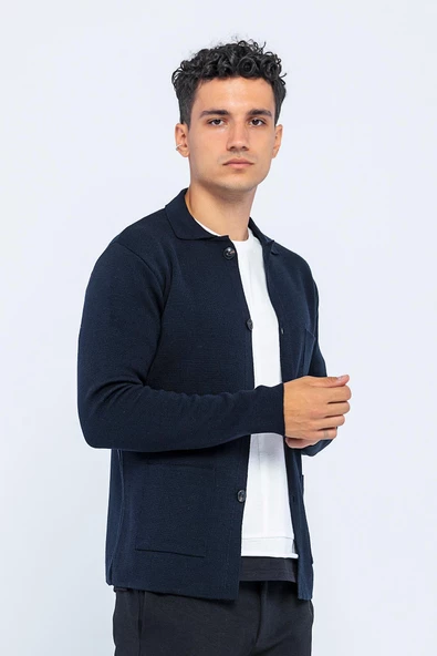 Erkek Klasik Yaka Çok Cepli Düğmeli Triko Rahat Spor Hırka - 10