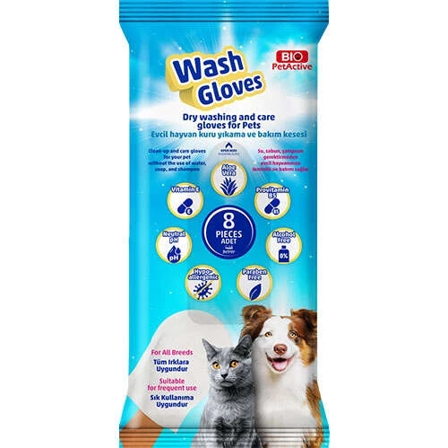 Bio Pet Active Wash Gloves Kuru Yıkama Bakım Eldiveni ( 8 Adet )