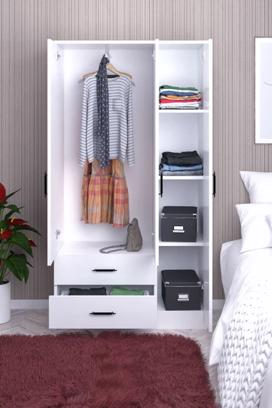 ABETE  3 Kapılı 2 Çekmeceli Gardırop(Elbise Dolabı-Yüklük) / Beyaz - 3
