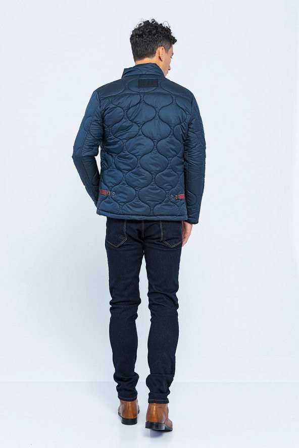 Erkek Dik Yaka Fermuarlı Düğmeli Kapütone Kışlık Şişme Kısa Mont - 12