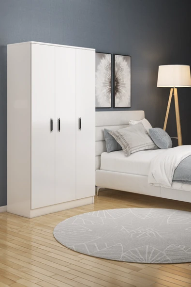 ABETE 3 Kapılı Gardırop (ELBİSE DOLABI-YÜKLÜK-KİLER) / Beyaz