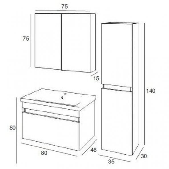 Denko More 80 cm MDF Banyo Dolabı Takımı - 3