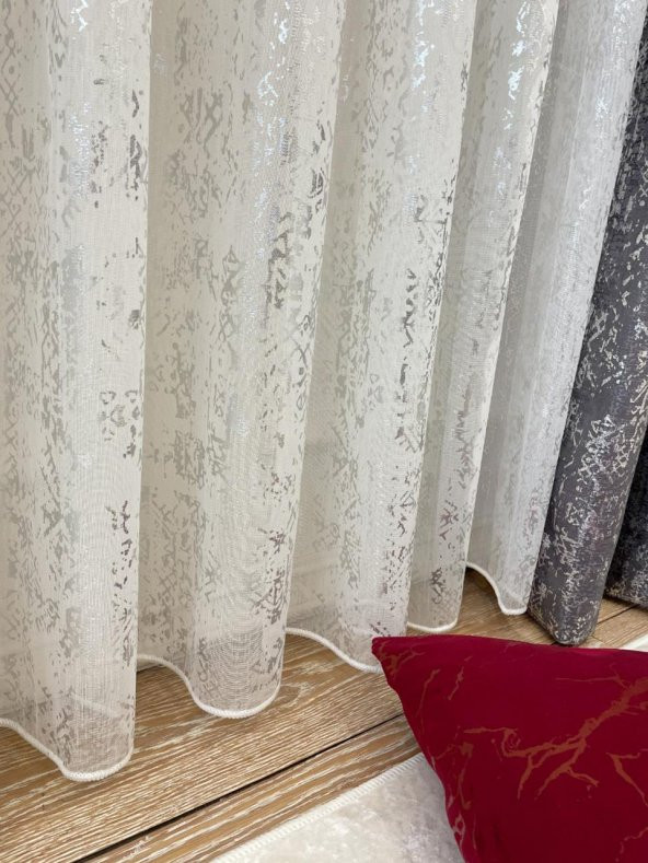 AdenBrian Model Modern Varaklı 1/2,5 Pile Tül Perde  Gümüş 500 x 260 - 1