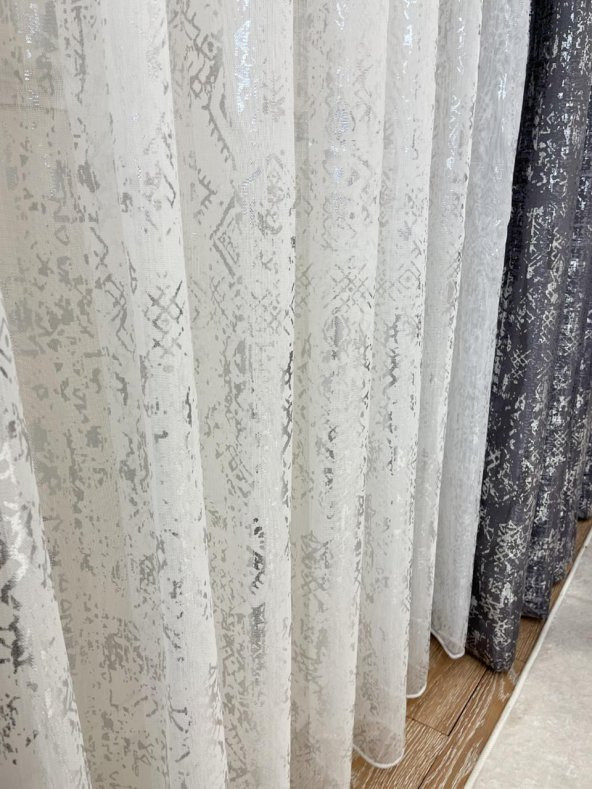 AdenBrian Model Modern Varaklı 1/2,5 Pile Tül Perde  Gümüş 500 x 260 - 4