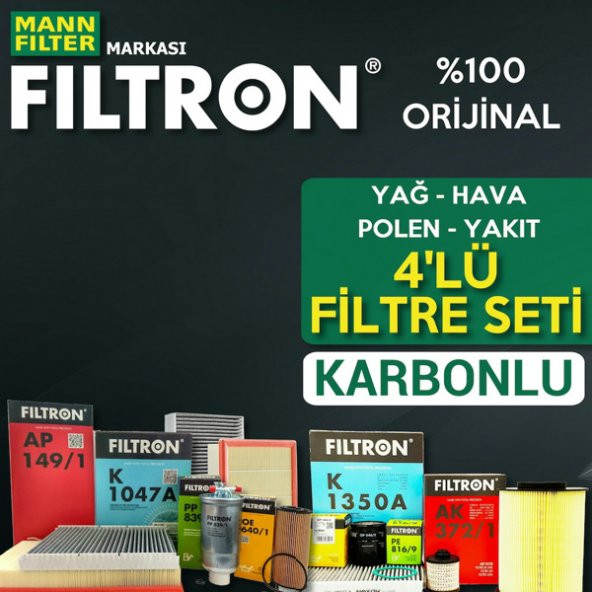 Citroen C4 Cactus 1.6 E-hdi Filtron Filtre Bakım Seti 2014-2017 4lü Karbonlu