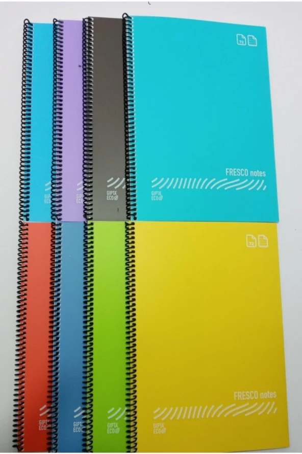 Gıpta Fresco Spiralli Düz Plastik Defter A4 72 Yaprak Çizgisiz 12 Li Paket