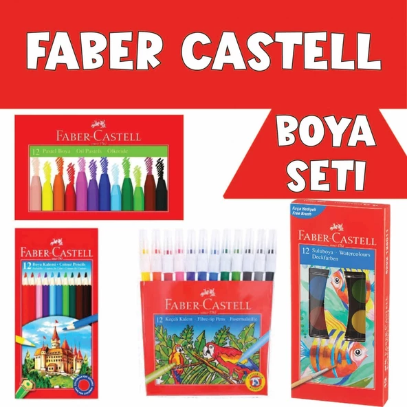 Faber Castell Boya Seti (12'li Kuru Boya + 12'li Keçeli Kalem + 12'li Pastel Boya + 12'li Sulu Boya)