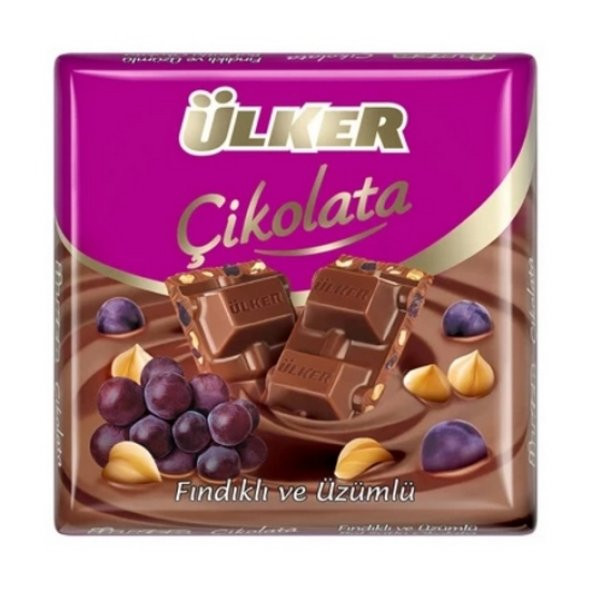 ÜLKER FINDIKLI ÜZÜMLÜ KARE ÇİKOLATA 60 GR ürün görseli 1